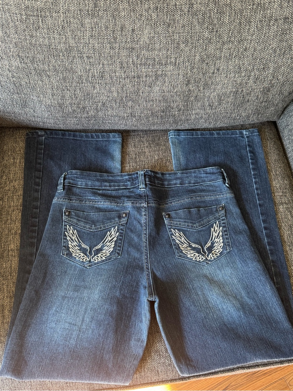 George Dark Blue Bootcut Jeans with White Wing Embroidery